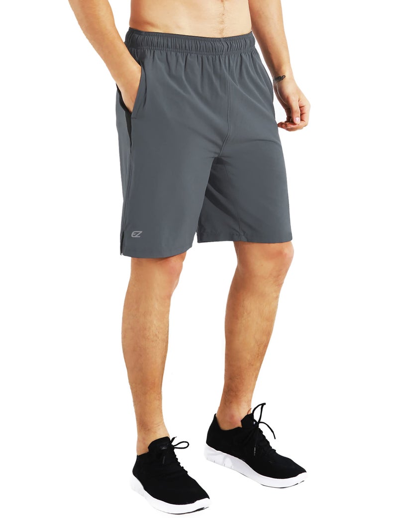 EZRUN Mens 9 Inch Lightweight Running Workout Shorts with Liner Loose-Fit Gym Shorts for Men with Zipper Pockets(Grey,L) - Image 1